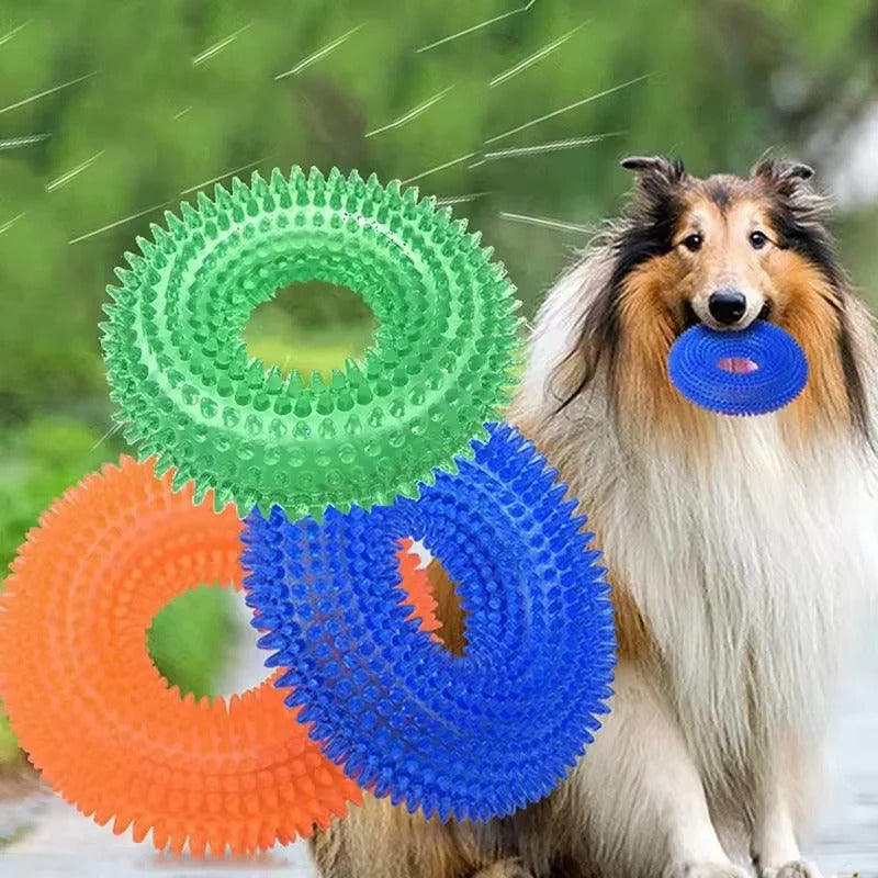 Durable Rubber Dog Chew Ring Toy with Built-In Squeaker - Perfect for Interactive Play and Dental Health