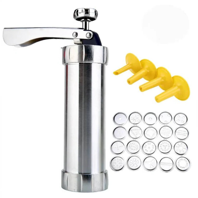Premium Aluminum Cookie Press Set - 20 Disc Shapes & 4 Piping Nozzles for Perfect Cookies & Decorated Treats