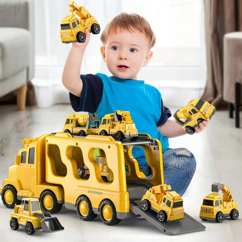 5-Piece Construction Truck Toy Set with Carrier & Ramp - Perfect for Kids' Imaginative Play