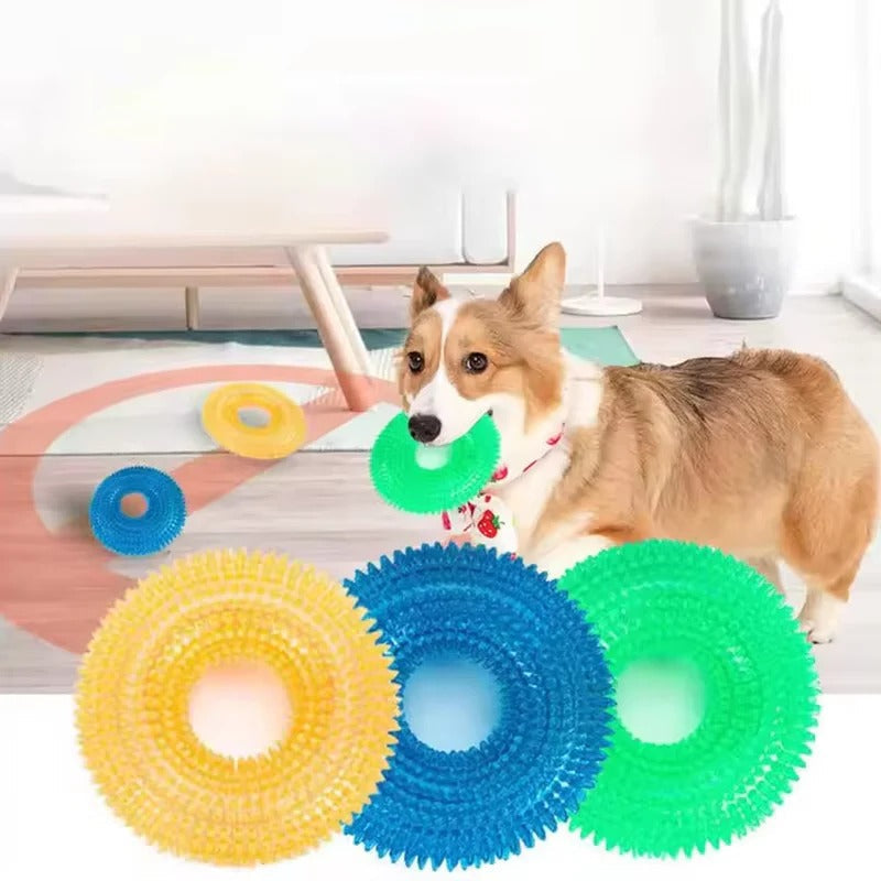 Durable Rubber Dog Chew Ring Toy with Built-In Squeaker - Perfect for Interactive Play and Dental Health