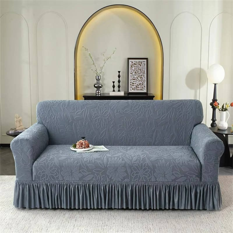 Elegant Jacquard Sofa Slipcover with Sunflower Pattern & Stylish Skirt - Perfect for Home Decor