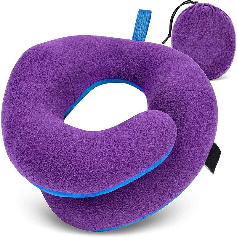 Adjustable Travel Neck Pillow - Reversible Microfleece Cover for Ultimate Comfort