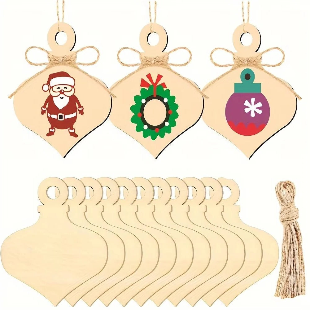 10-Piece Set of Unfinished Wooden Ornament Blanks for DIY Crafts - Perfect for Customization and Personalization