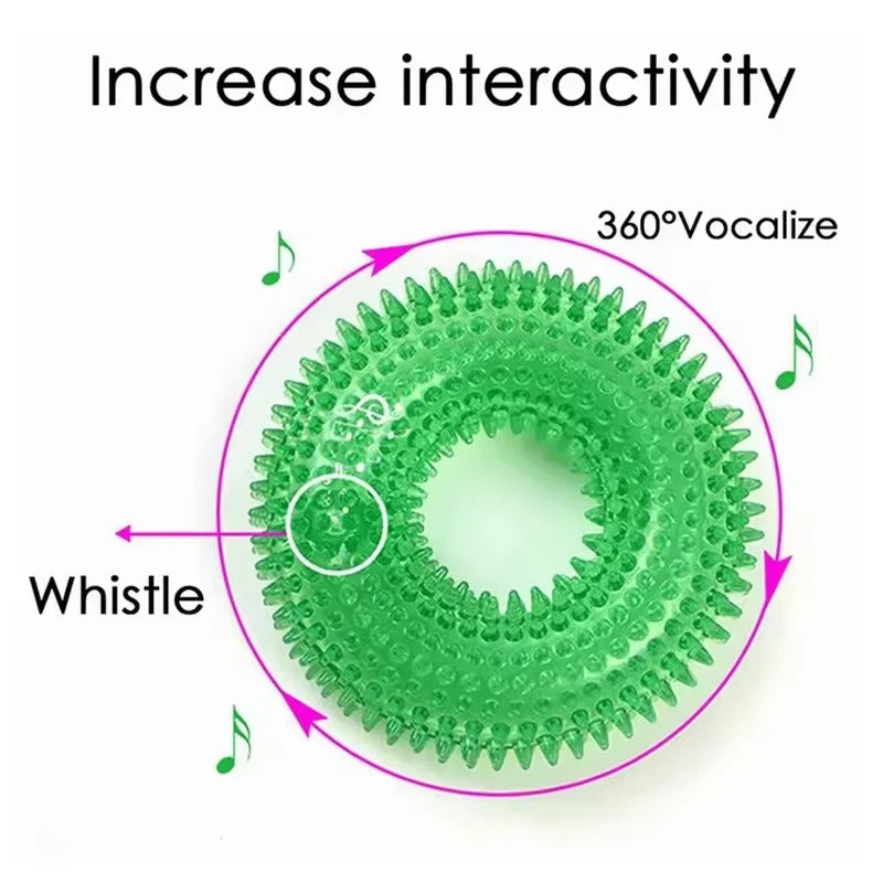 Durable Rubber Dog Chew Ring Toy with Built-In Squeaker - Perfect for Interactive Play and Dental Health