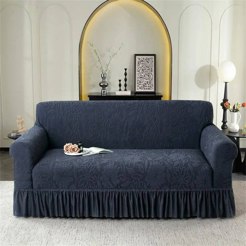 Elegant Jacquard Sofa Slipcover with Sunflower Pattern & Stylish Skirt - Perfect for Home Decor
