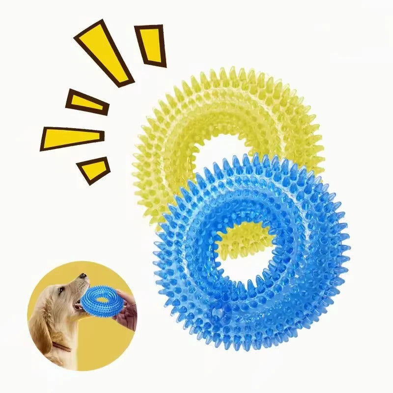 Durable Rubber Dog Chew Ring Toy with Built-In Squeaker - Perfect for Interactive Play and Dental Health
