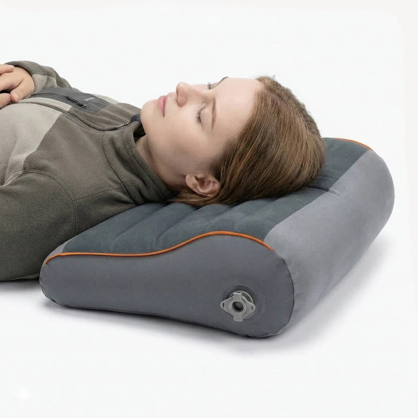 Portable Inflatable Camp Pillow with Dual Valve System & Removable Washable Cover - Lightweight Travel Comfort