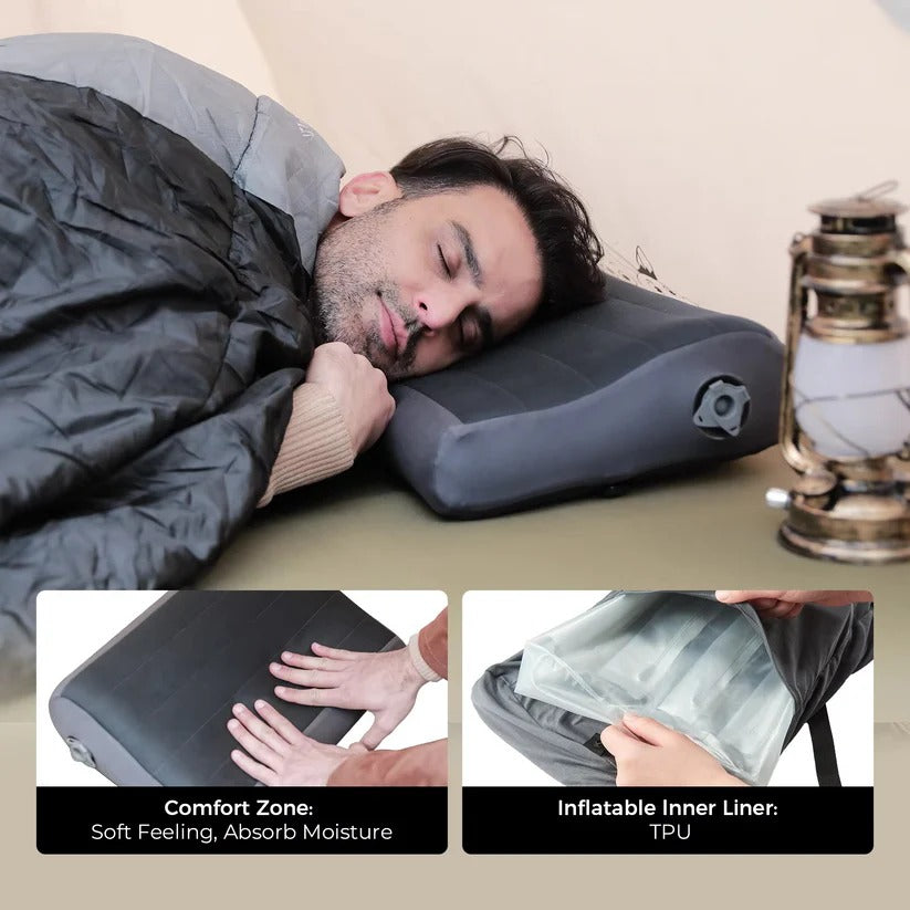 Portable Inflatable Camp Pillow with Dual Valve System & Removable Washable Cover - Lightweight Travel Comfort