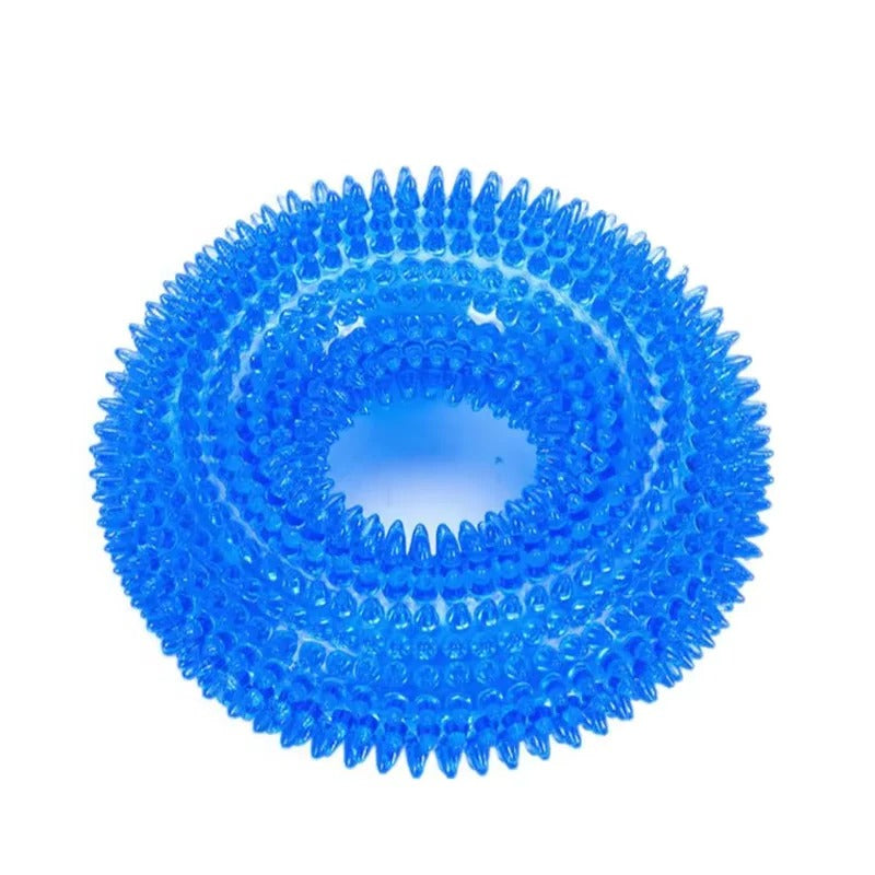 Durable Rubber Dog Chew Ring Toy with Built-In Squeaker - Perfect for Interactive Play and Dental Health
