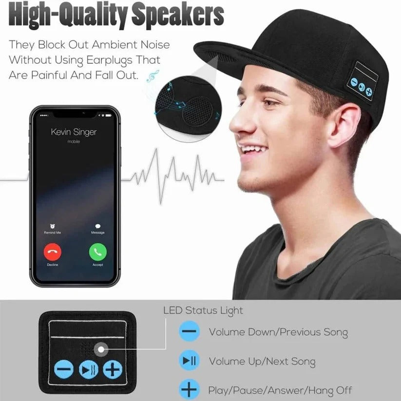 Bluetooth Baseball Cap with Open Ear Audio & Built-in Microphone - Wireless Speaker Hat for Music & Calls