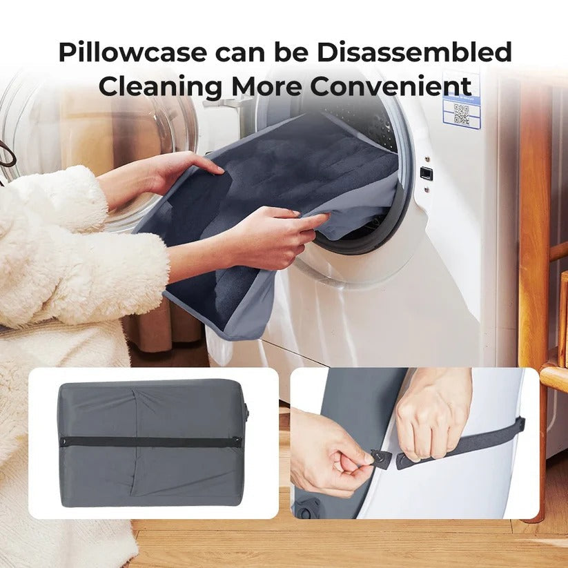 Portable Inflatable Camp Pillow with Dual Valve System & Removable Washable Cover - Lightweight Travel Comfort
