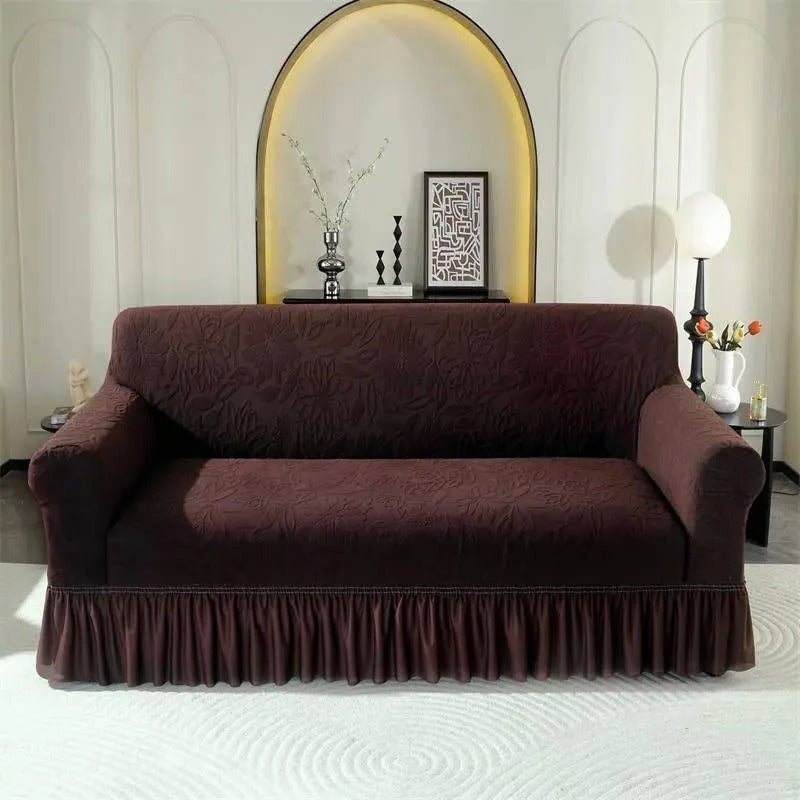 Elegant Jacquard Sofa Slipcover with Sunflower Pattern & Stylish Skirt - Perfect for Home Decor