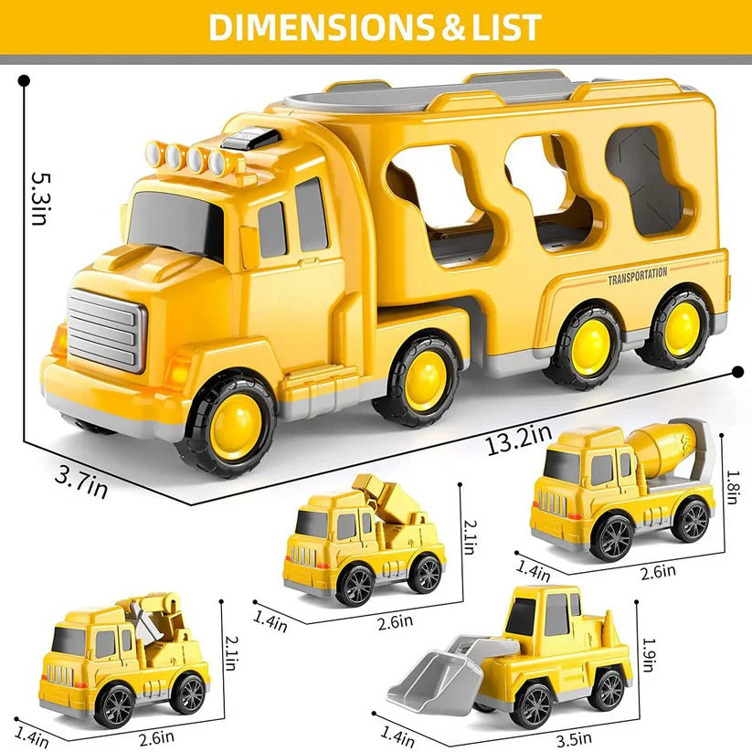 5-Piece Construction Truck Toy Set with Carrier & Ramp - Perfect for Kids' Imaginative Play