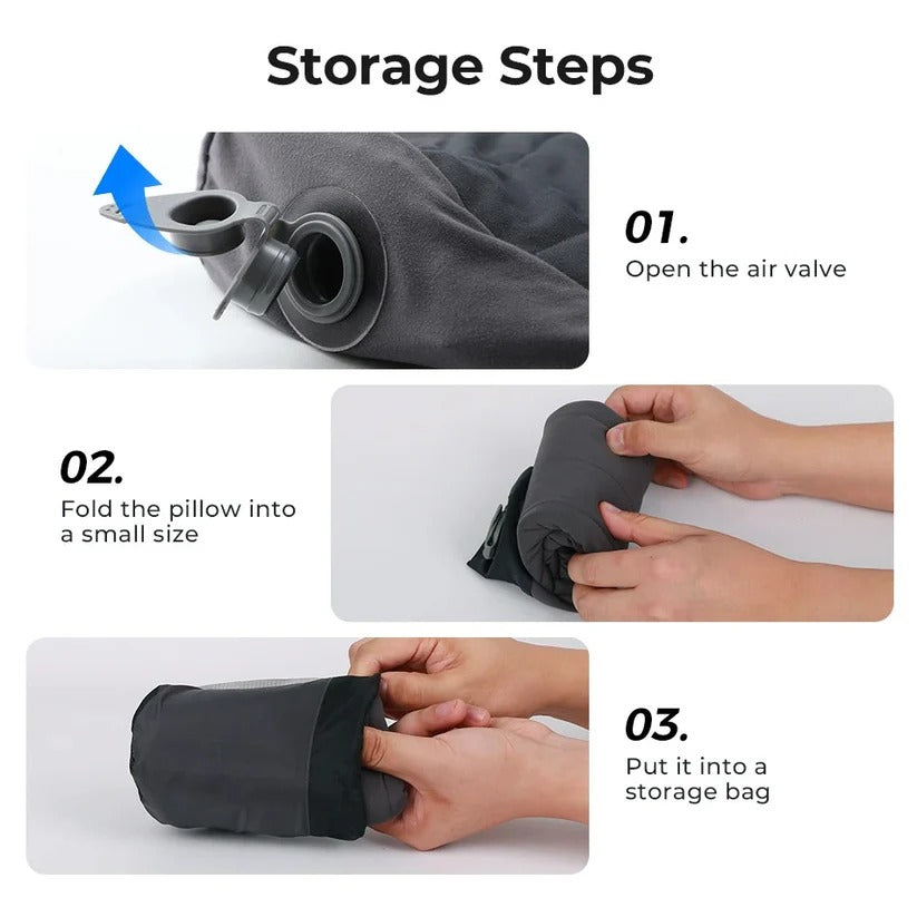 Portable Inflatable Camp Pillow with Dual Valve System & Removable Washable Cover - Lightweight Travel Comfort