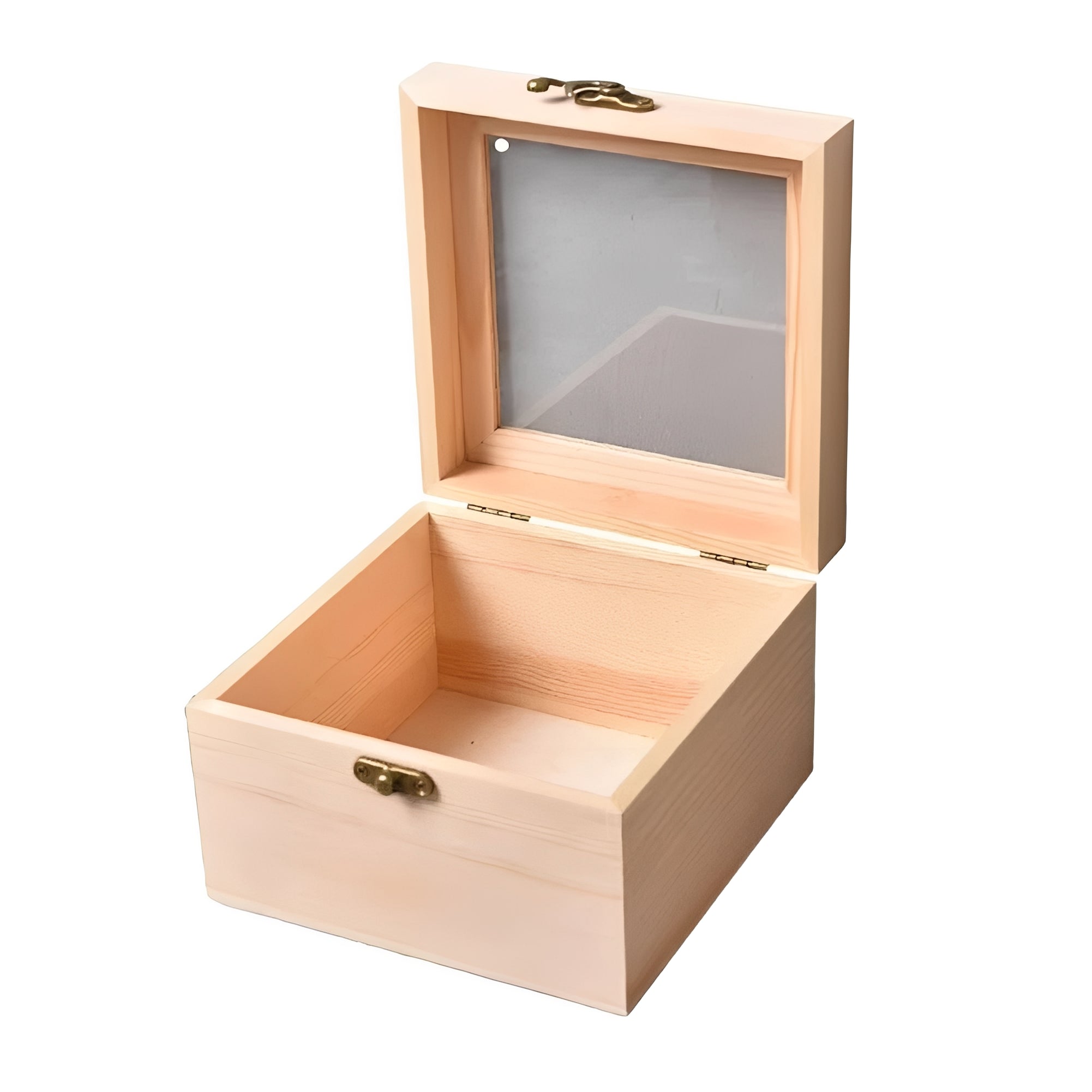 Elegant Square Wooden Storage Box with Hinged Lid - Perfect for Jewelry & Desktop Organization