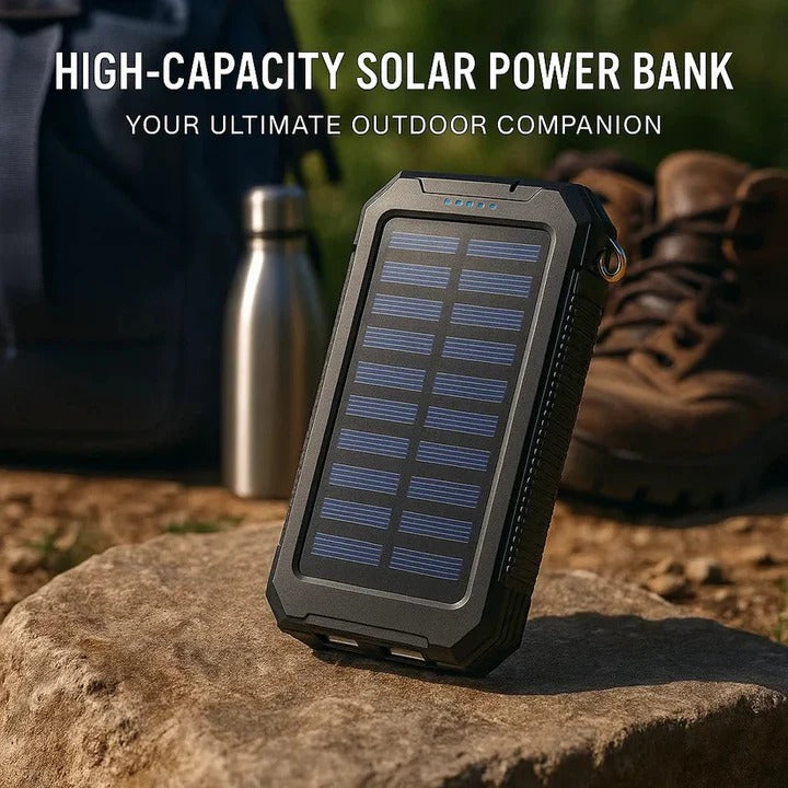 Waterproof Solar Power Bank Charger - Portable, Eco-Friendly, Fast Charging for Outdoor Adventures