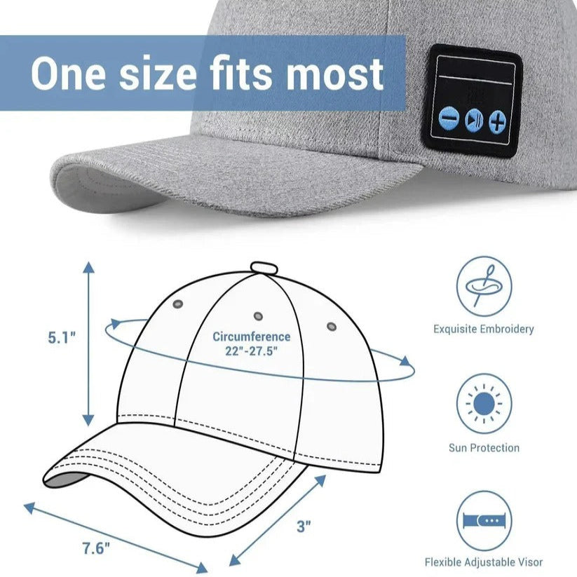 Bluetooth Baseball Cap with Open Ear Audio & Built-in Microphone - Wireless Speaker Hat for Music & Calls