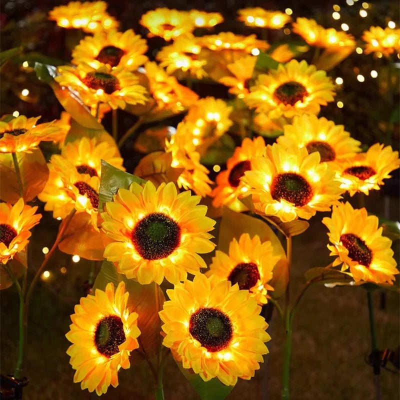 Solar-Powered LED Sunflower Stake Lights for Garden Pathway Decor - Outdoor Lighting