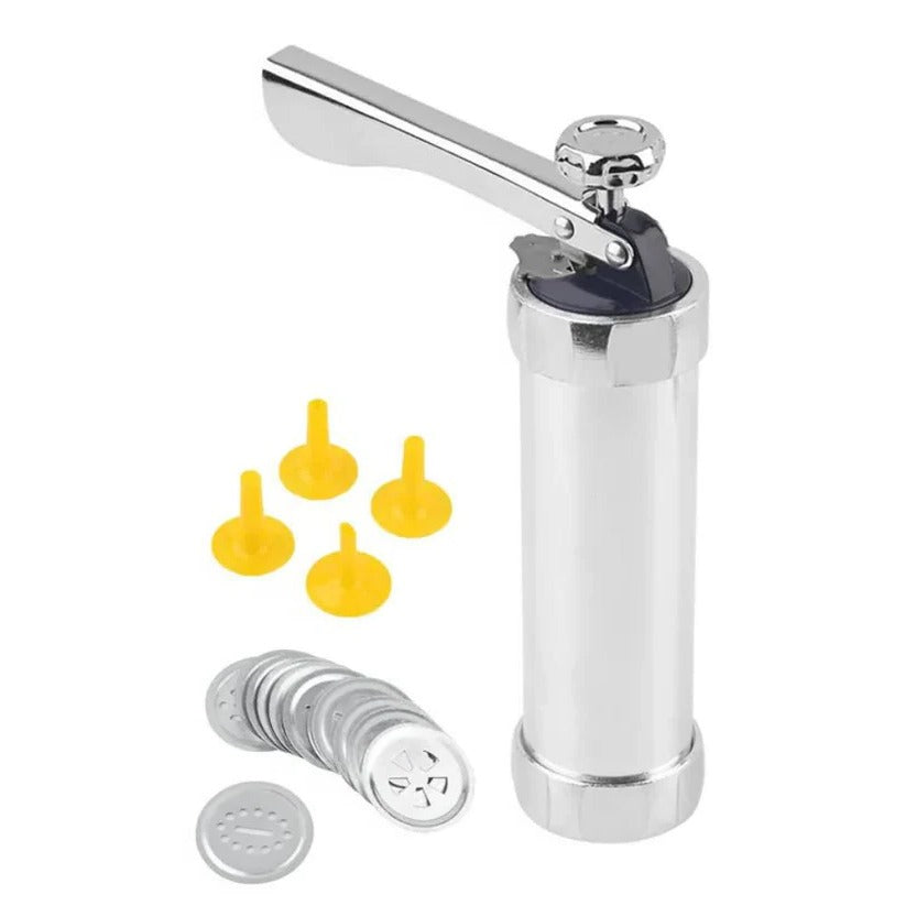 Premium Aluminum Cookie Press Set - 20 Disc Shapes & 4 Piping Nozzles for Perfect Cookies & Decorated Treats