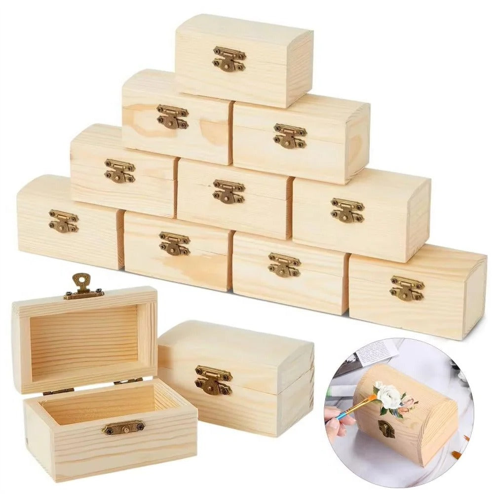 DIY Pine Wood Treasure Chest with Hinged Lid & Locking Clasp - Perfect for Craft Projects