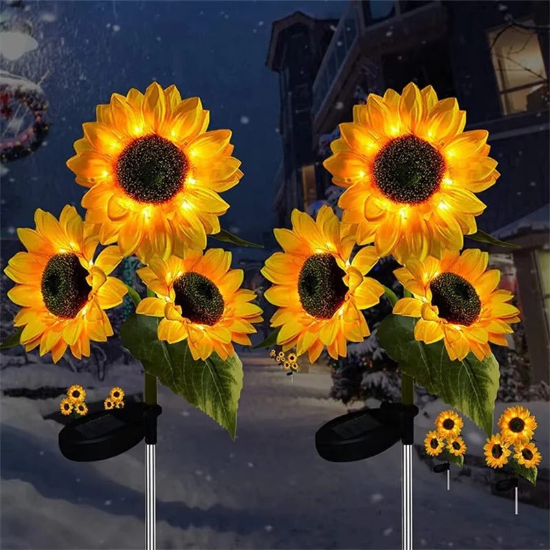 Solar-Powered LED Sunflower Stake Lights for Garden Pathway Decor - Outdoor Lighting