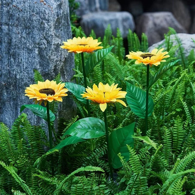 Solar-Powered LED Sunflower Stake Lights for Garden Pathway Decor - Outdoor Lighting