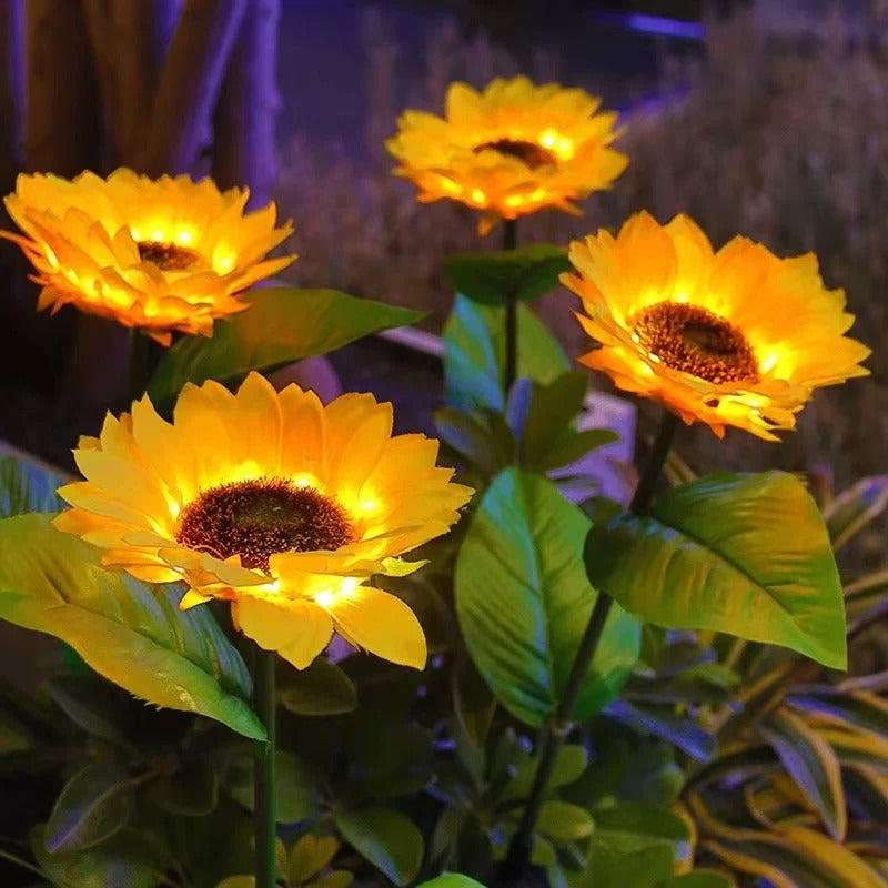 Solar-Powered LED Sunflower Stake Lights for Garden Pathway Decor - Outdoor Lighting