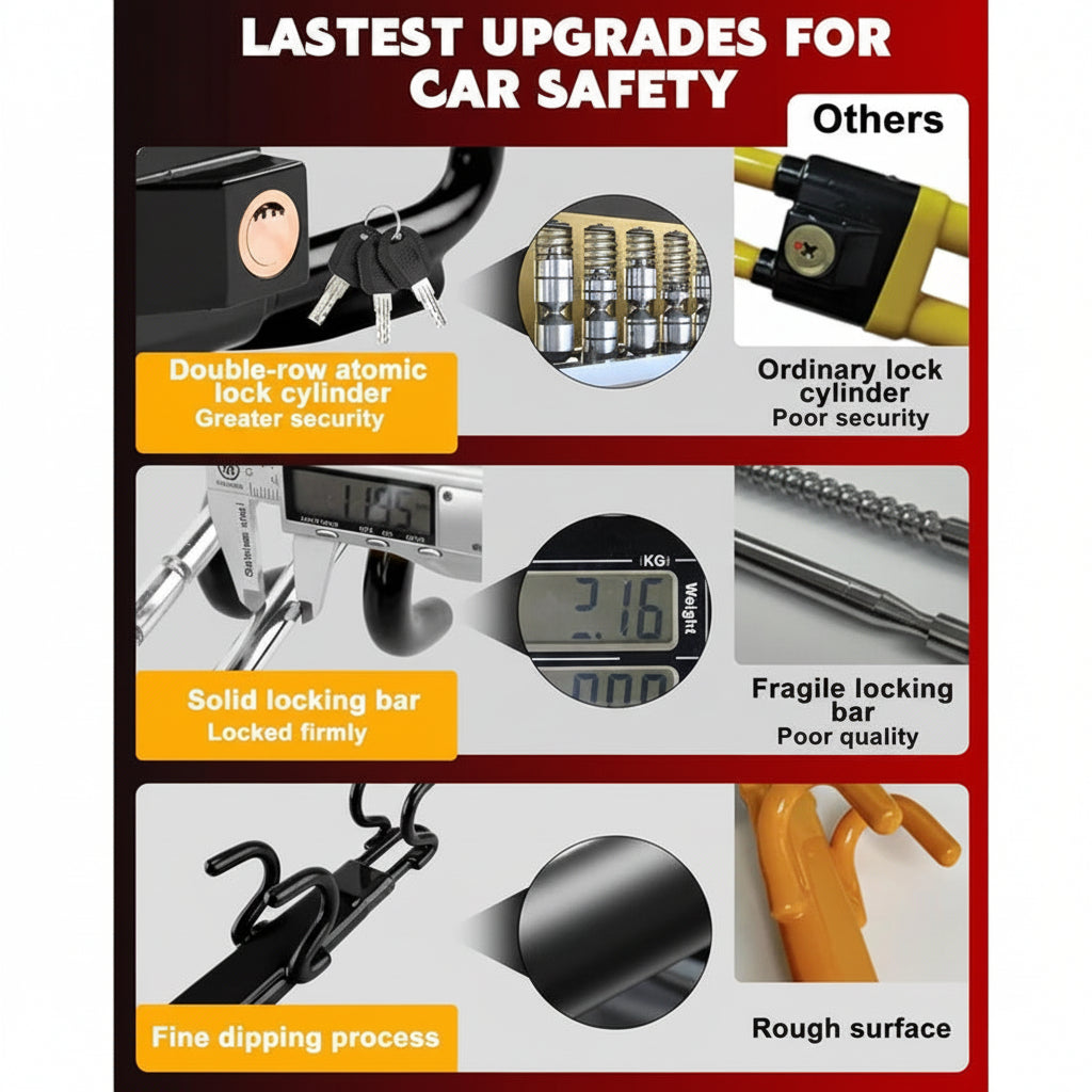 Adjustable Steering Wheel Lock with 3 Keys - Ultimate Car Security Solution