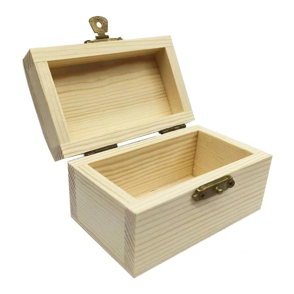 DIY Pine Wood Treasure Chest with Hinged Lid & Locking Clasp - Perfect for Craft Projects
