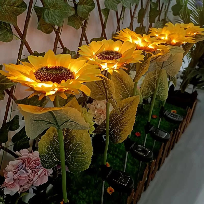 Solar-Powered LED Sunflower Stake Lights for Garden Pathway Decor - Outdoor Lighting