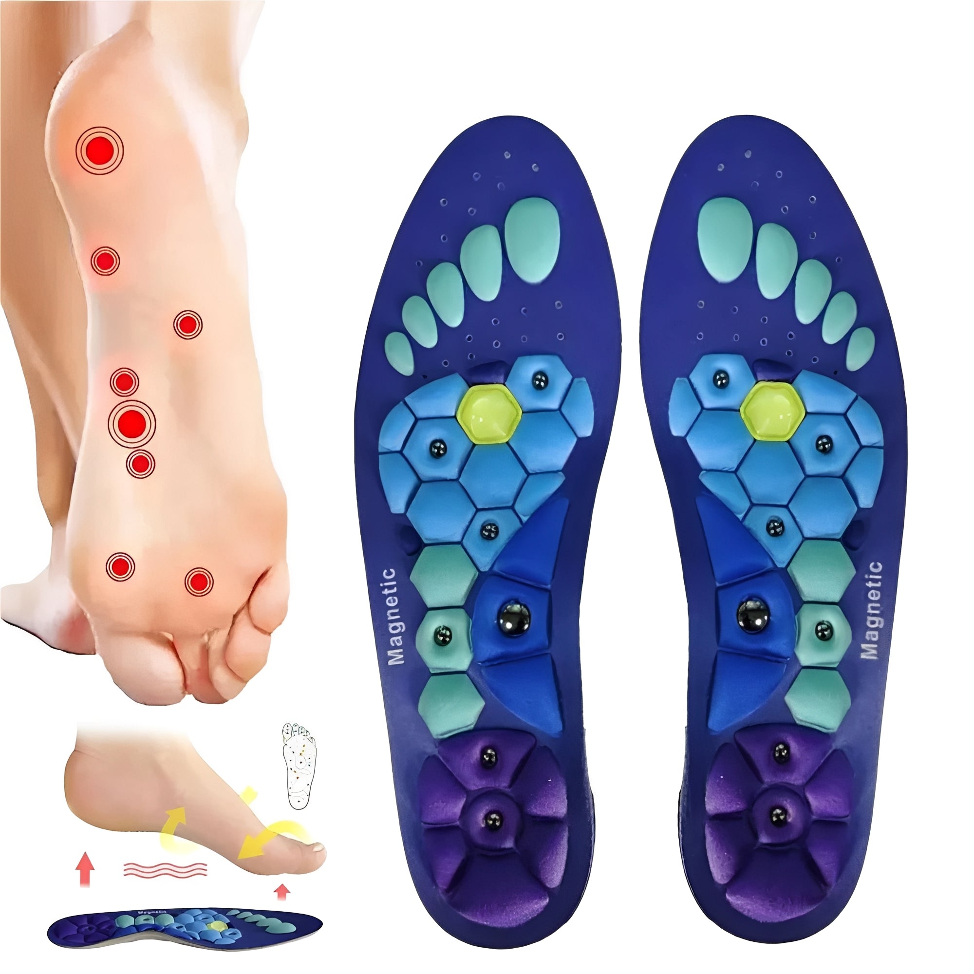 Magnetic Comfort Insoles with Cushioned Arch Support for Ultimate Foot Relief