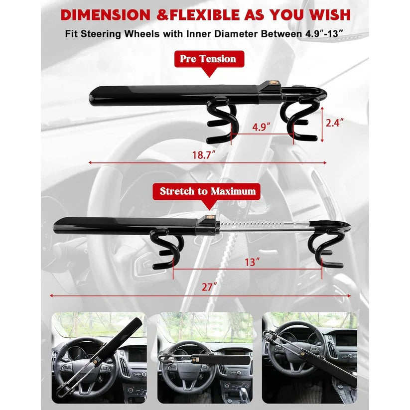 Adjustable Steering Wheel Lock with 3 Keys - Ultimate Car Security Solution