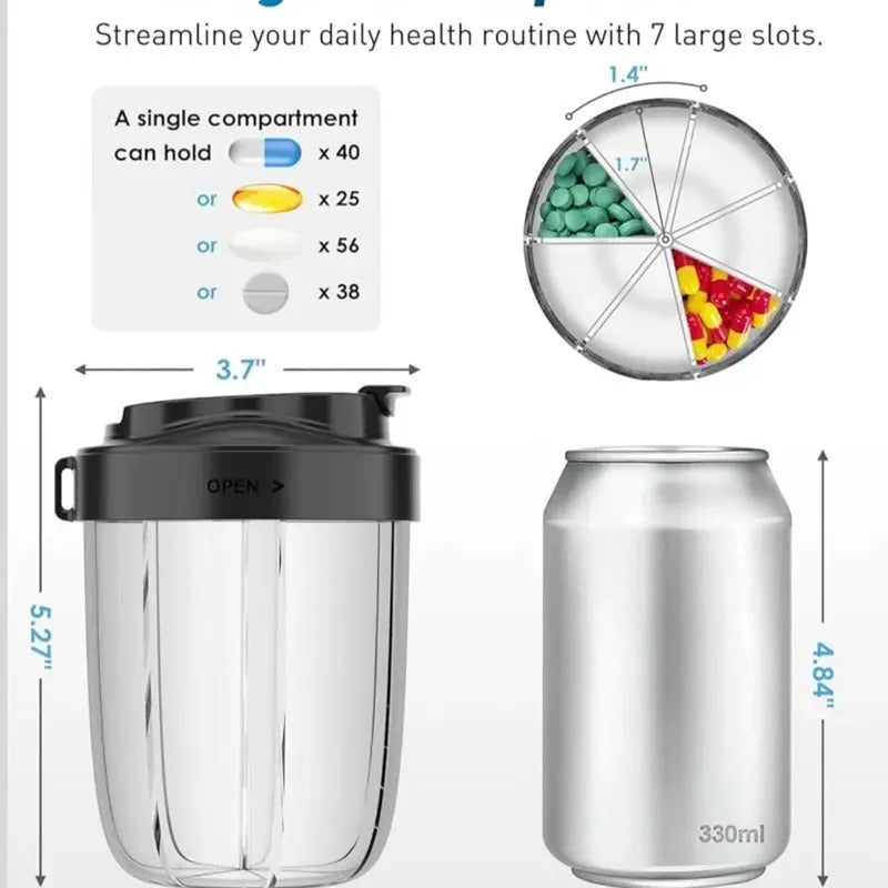 Travel-Friendly Weekly Pill Organizer with 4 Sections, Easy-Access Wide Opening Compartments & Convenient Carrying Strap