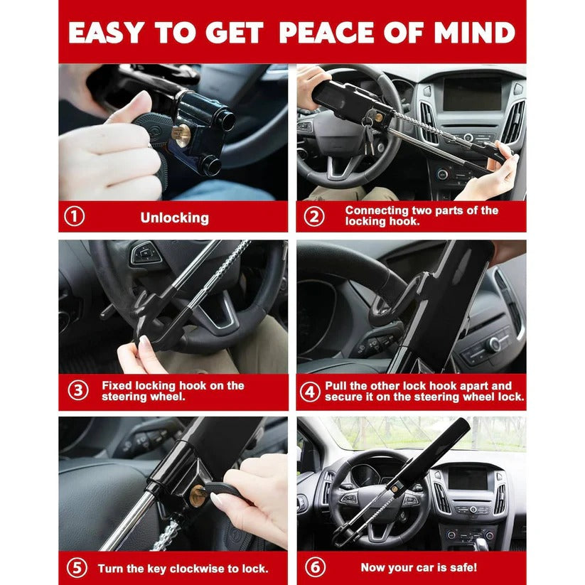 Adjustable Steering Wheel Lock with 3 Keys - Ultimate Car Security Solution