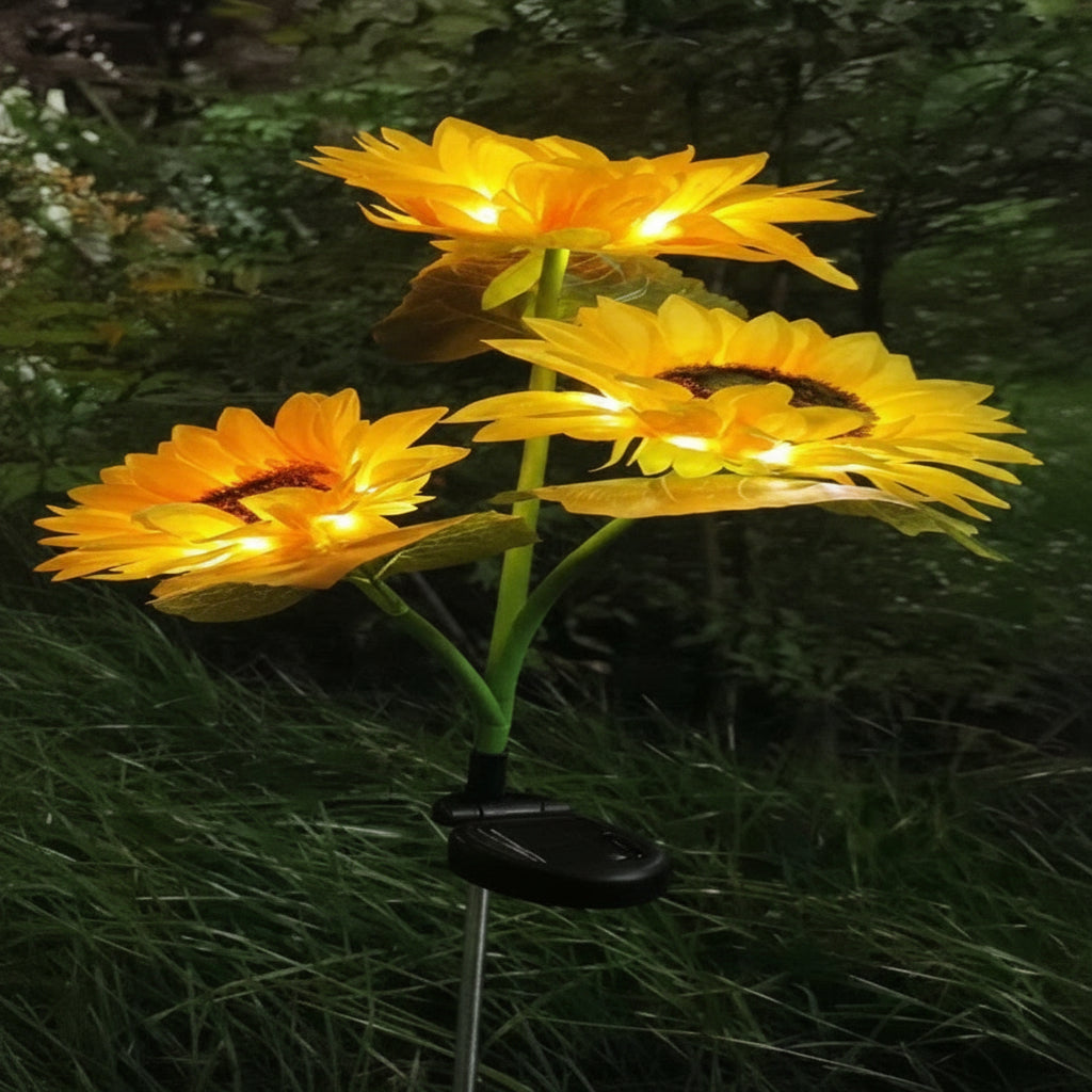 Solar-Powered LED Sunflower Stake Lights for Garden Pathway Decor - Outdoor Lighting