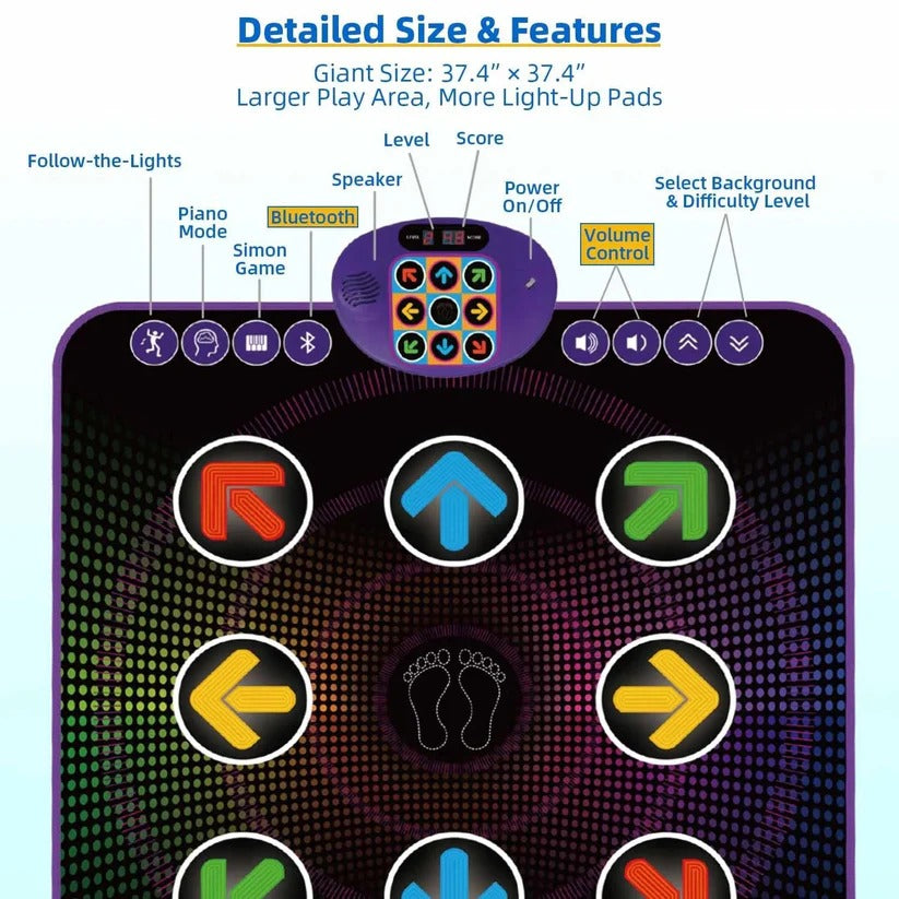Bluetooth Dance Mat for Kids - Light-Up Electronic Music Game Pad with Interactive Features