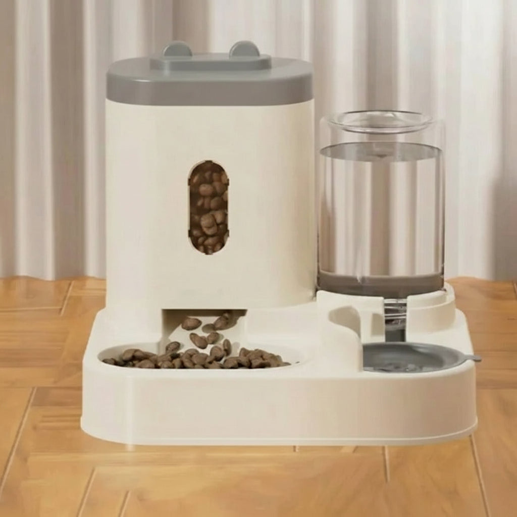 Automatic Pet Feeder & Water Dispenser - Gravity Feed System for Cats & Dogs - Easy Fill, Adjustable Portions