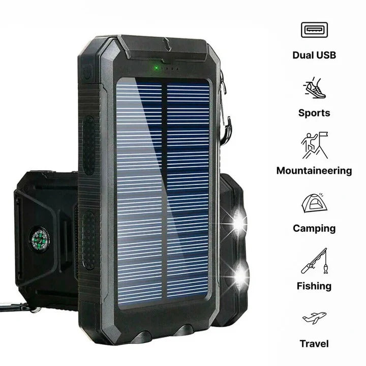 Waterproof Solar Power Bank Charger - Portable, Eco-Friendly, Fast Charging for Outdoor Adventures