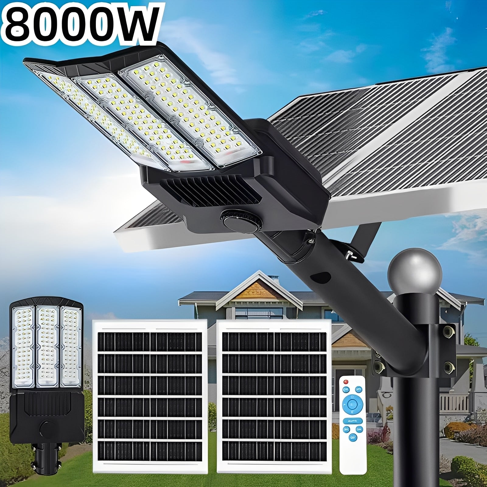 High-Efficiency Solar Powered LED Flood Light with Motion Sensor & Dual Solar Panels - Bright Outdoor Security Lighting