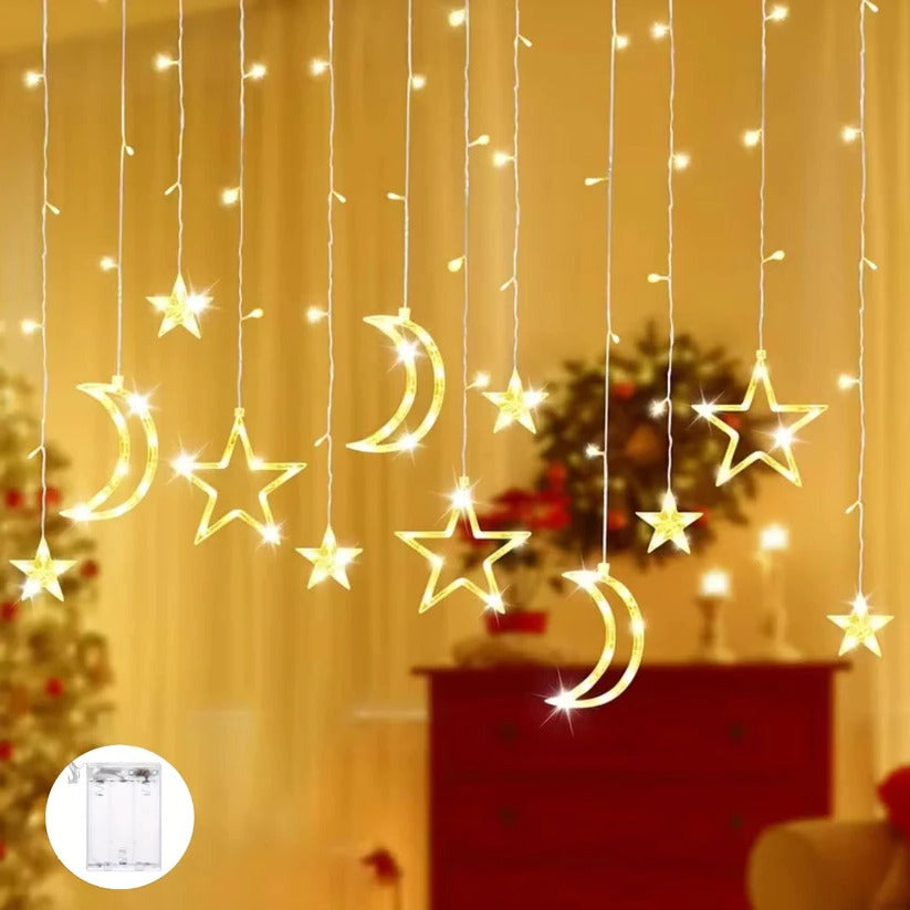 138-Inch LED Star and Moon Window Curtain String Lights - Enchanting Decorative Lighting for Home and Events