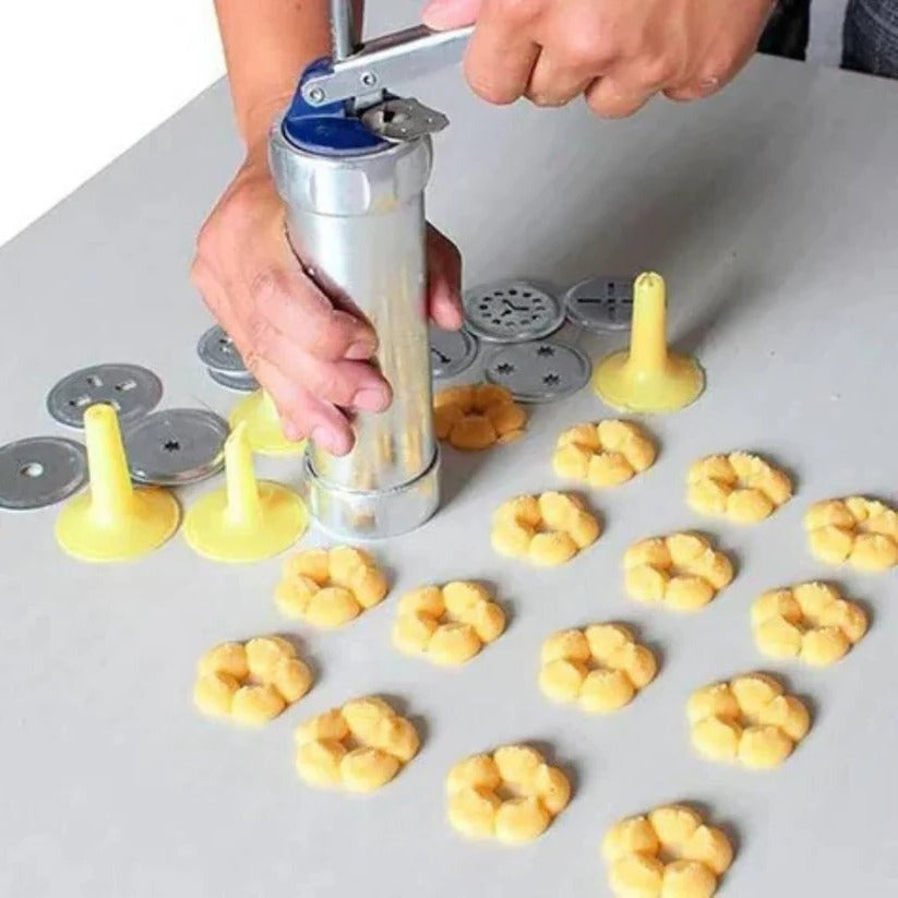 Premium Aluminum Cookie Press Set - 20 Disc Shapes & 4 Piping Nozzles for Perfect Cookies & Decorated Treats