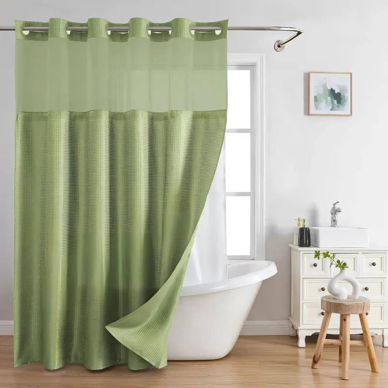 Waffle Weave Shower Curtain with Mesh Window & Snap-In Liner - Stylish Water-Resistant Bathroom Decor