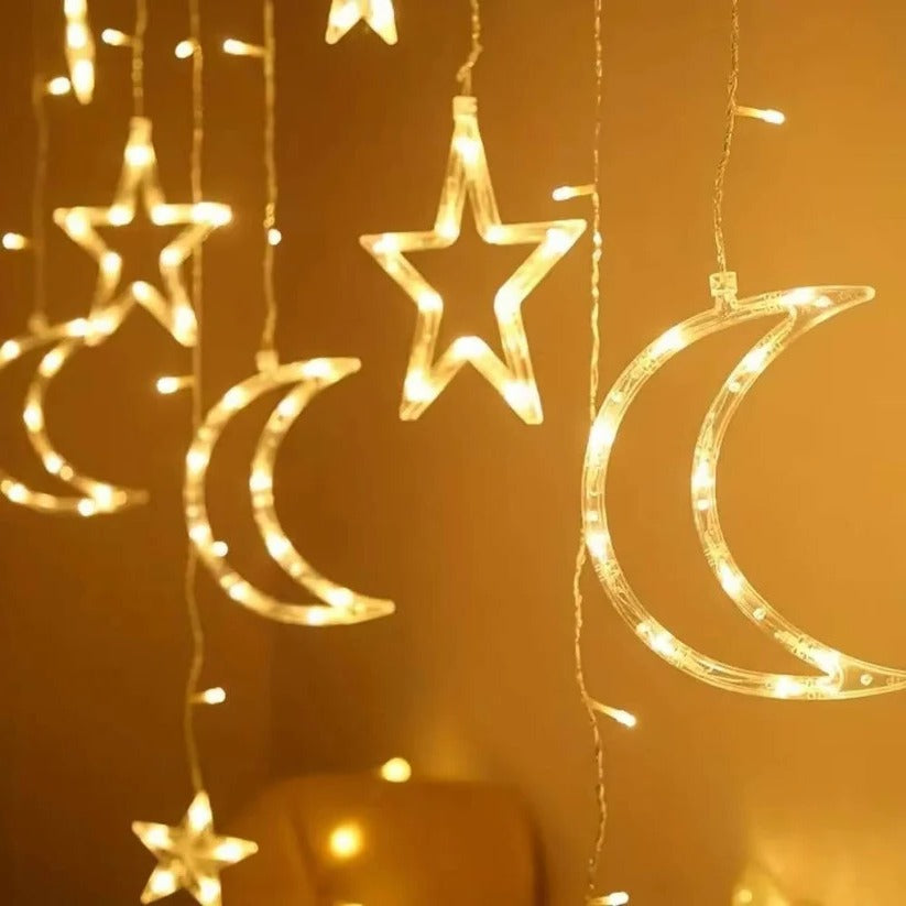 138-Inch LED Star and Moon Window Curtain String Lights - Enchanting Decorative Lighting for Home and Events