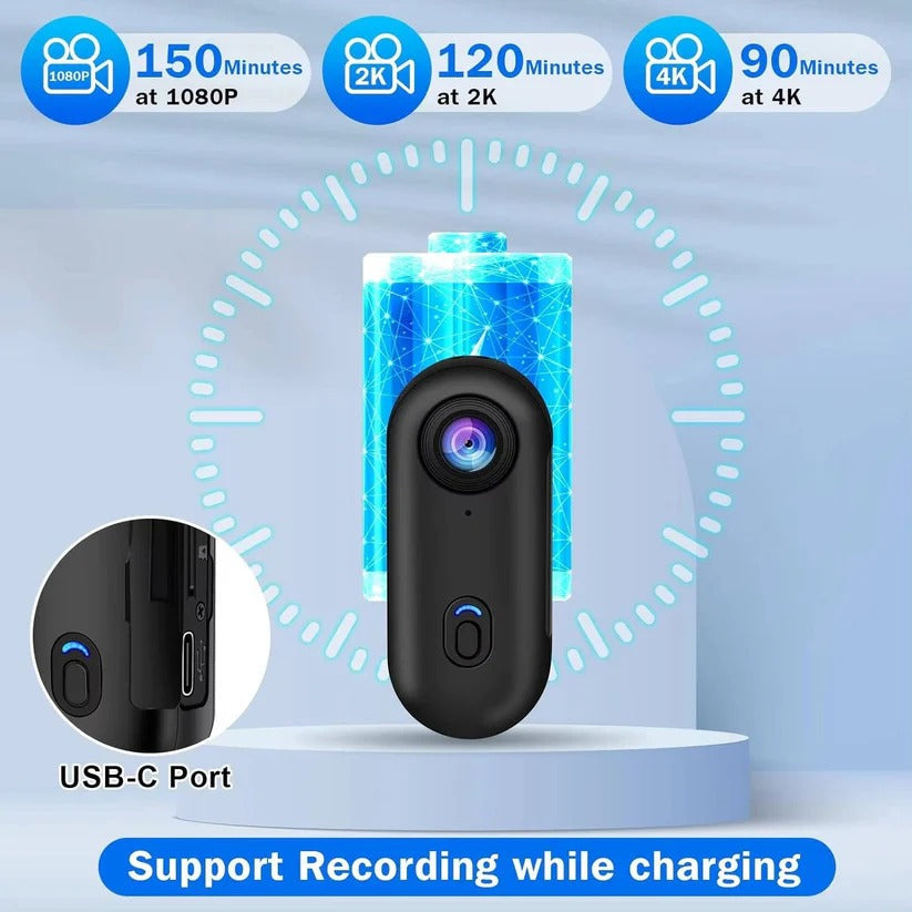 4K Magnetic Action Camera for Cycling - 120° Wide Angle Lens, Waterproof & Lightweight