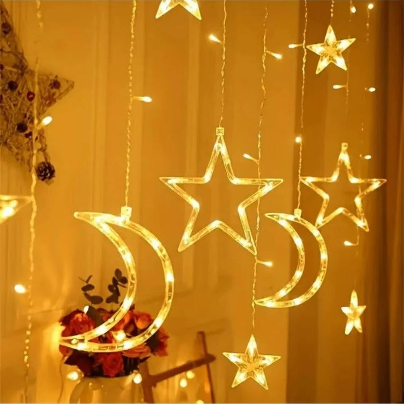 138-Inch LED Star and Moon Window Curtain String Lights - Enchanting Decorative Lighting for Home and Events