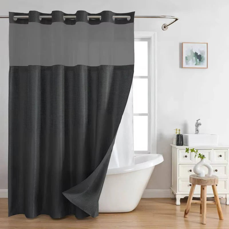 Waffle Weave Shower Curtain with Mesh Window & Snap-In Liner - Stylish Water-Resistant Bathroom Decor