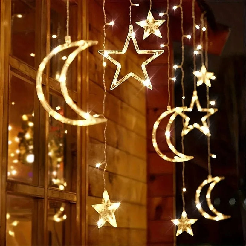 138-Inch LED Star and Moon Window Curtain String Lights - Enchanting Decorative Lighting for Home and Events