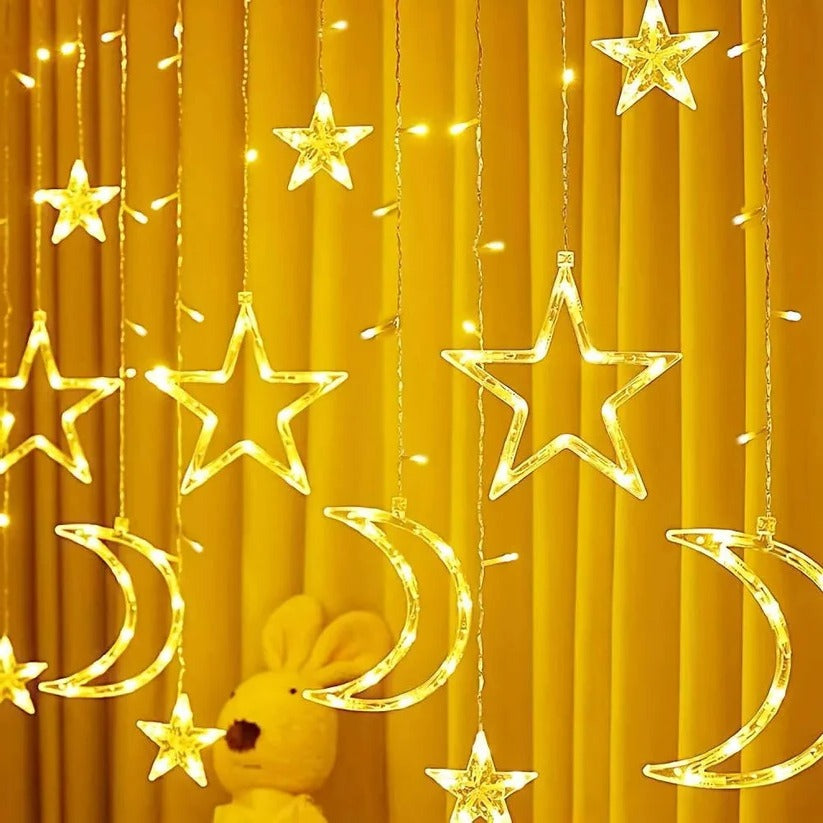 138-Inch LED Star and Moon Window Curtain String Lights - Enchanting Decorative Lighting for Home and Events