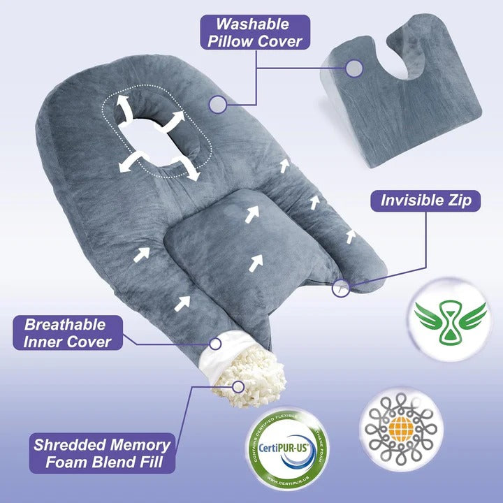 Face Down Recovery Pillow with Cavity Opening - Comfortable Support for Post-Surgery Recovery and Facial Treatments