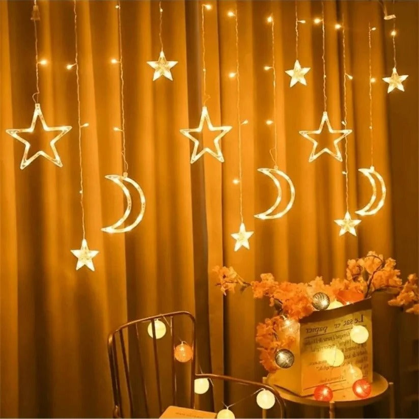 138-Inch LED Star and Moon Window Curtain String Lights - Enchanting Decorative Lighting for Home and Events
